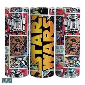 Star Wars 20oz Skinny Tumbler Stainless Steel Cup Lid Straw Cleaner NEW